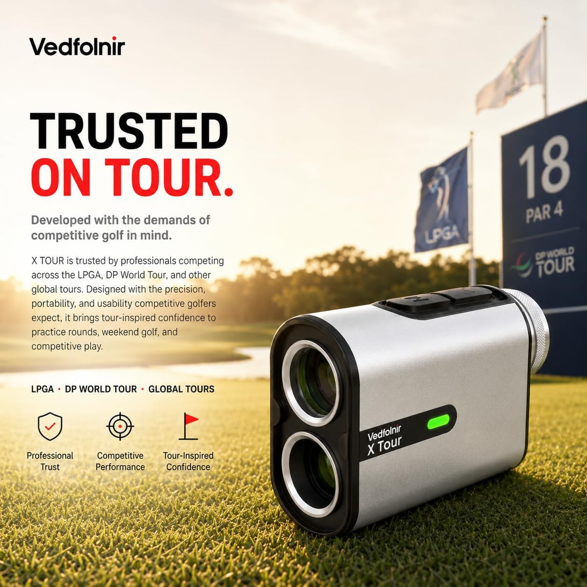 X Tour Pro Golf Laser Rangefinder with Slope & Flag Lock